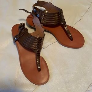 NWOT COACH - 8 - Stunning Copper Leather Wedge Sandals w/back ankle buckle